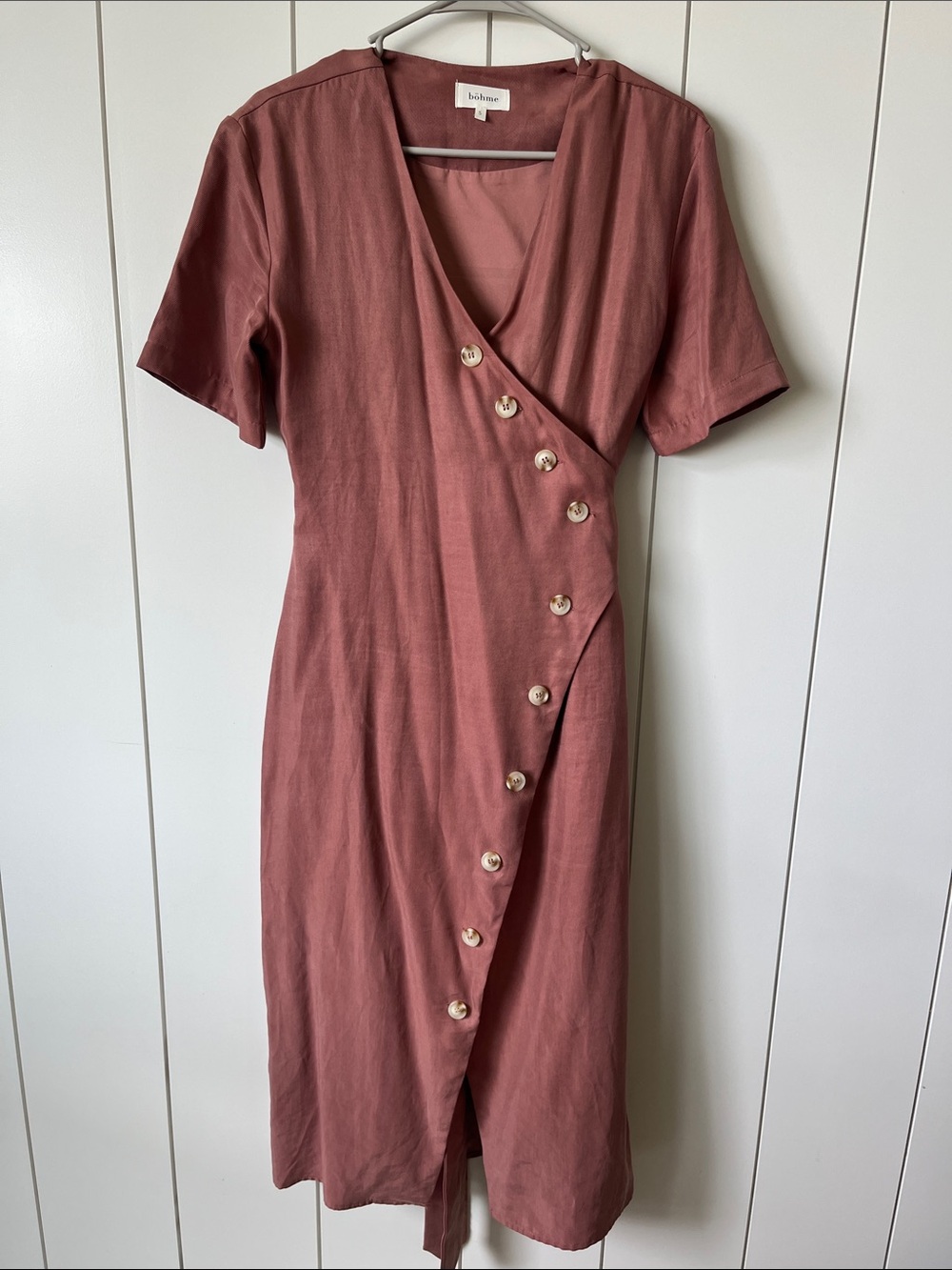 Dusky Rose Button-Front Midi Dress